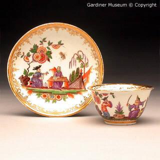 Tea bowl and saucer painted by J.F.Metzsch (d. 1766)