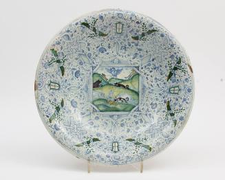 Dish with boar hunting scene