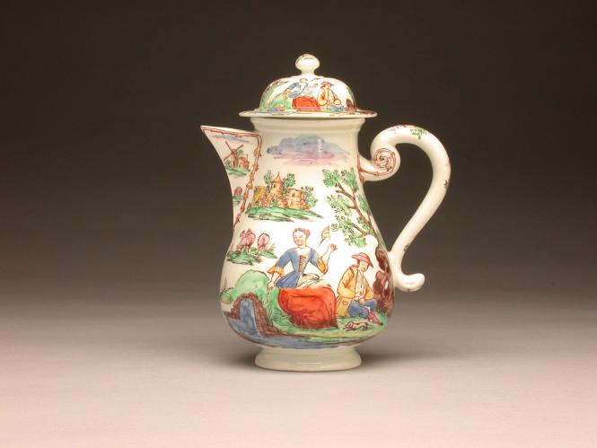 Milk jug painted with pastoral scenes