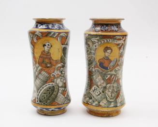 Pair of albarelli with portraits of saints