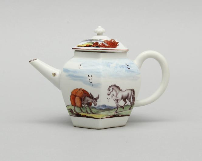 Teapot with Aesop’s Fable of the “Horse and the Ass”