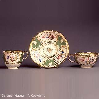 Teacup, coffee cup and saucer, "Bath Embossed" shape, floral pattern