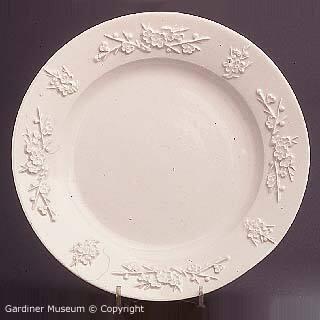 Soup plate with raised prunus pattern